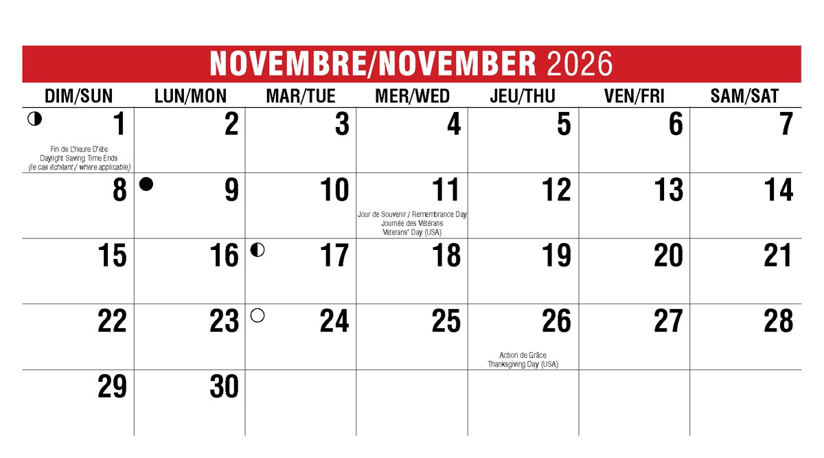 Galleria Canadian Scenes( ENG/Fr) Promotional Desk Calendar- 2026